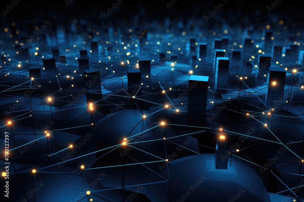 Obraz premium 3d rendering of abstract technology background with connection lines and dots, Modern digital abstract 3D background suitable for describing network abilities, AI Generated