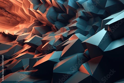 Abstract 3d rendering of chaotic polygonal shape. Futuristic background design, Modern digital abstract 3D background, AI Generated