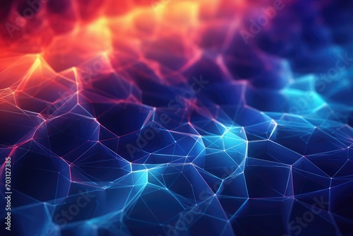 Abstract technology background with blue and red polygons. 3D rendering, Modern digital abstract 3D background suitable for describing network abilities, AI Generated