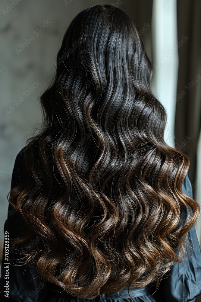 Naklejka premium Beautiful long straight hair, Back from behind. Generative AI.
