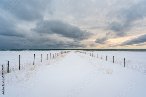 A rural landscape by the sea on a winter day, Skallelv, Northern Norway photo