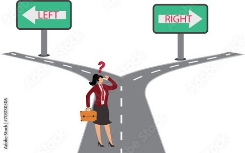 Choosing, Forked Road, Fork In The Road, Crossroad, Illustration, Businesswoman