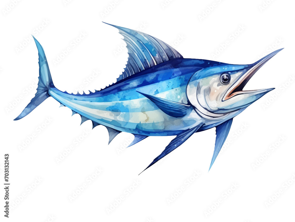Swordfish watercolour blue tone, transparency background Swordfish watercolour blue tone, transparency background