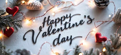 Valentine's Day themed decoration with hearts and lights. Festive background.