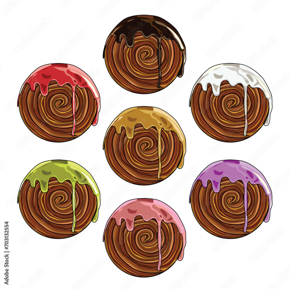Cromboloni or croissant and bombolone wth mix flavor set vector illustration Cromboloni or croissant and bombolone wth mix flavor set vector illustration