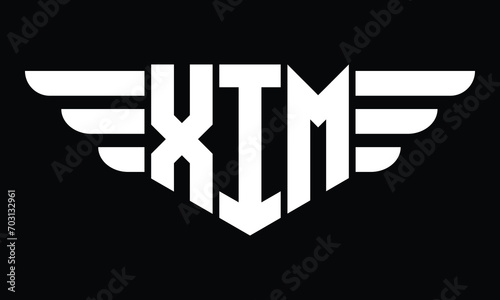 XIM three letter logo, creative wings shape logo design vector template. letter mark, word mark, monogram symbol on black & white. photo