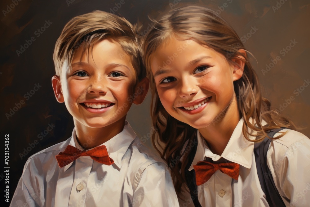 Portrait of a happy boy and girl in school uniform smiling at camera, Portrait of happy young students, AI Generated Portrait of a happy boy and girl in school uniform smiling at camera, Portrait of happy young students, AI Generated