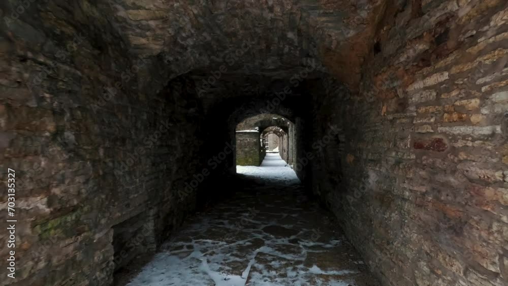 Pirita Convet Ruins in Tallinn Estonia. Historical Architecture of the Pirita Convent. Winter Time Snowy Day. St. Bridget's Convent Ruins Medieval Monastery, Slow Motion Stedycam Shot Pirita Convet Ruins in Tallinn Estonia. Historical Architecture of the Pirita Convent. Winter Time Snowy Day. St. Bridget's Convent Ruins Medieval Monastery, Slow Motion Stedycam Shot