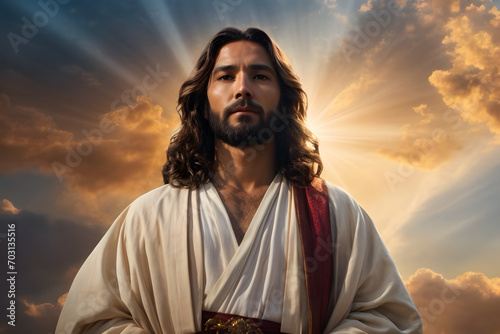 A portrait of Jesus Christ with a gloriously background