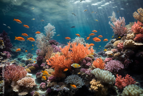 The symphony of underwater coral reefs and colorful fishes © AungThurein