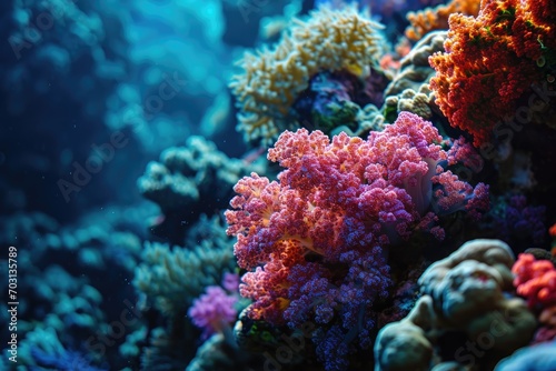 Close-up texture of vibrant coral reef under the sea