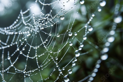 Glistening dew drops on a spider web texture