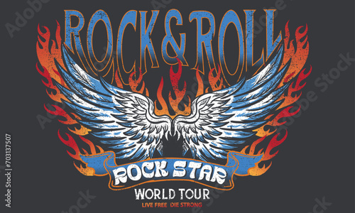 Bird and fire vector artwork for apparel, stickers, posters, background and others. Rock world tour artwork. Rock star vintage artwork. Eagle music poster design. Rock and roll vintage print design.