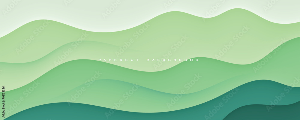 Gradient papercut background design green color wavy shape.