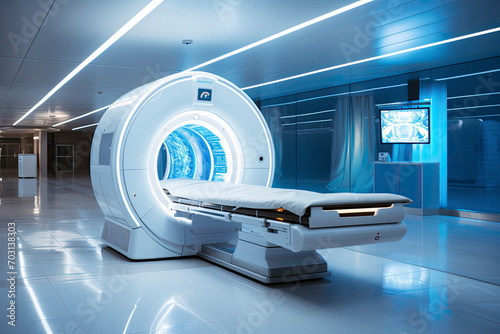 Medical CT or MRI or PET Scan Standing in the Modern Hospital Laboratory. CT Scanner, Pet Scanner in hospital in radiography center. MRI machine for magnetic resonance imaging in hospital radiology