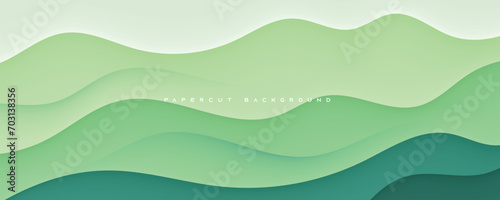 Gradient papercut background design green color wavy shape. photo