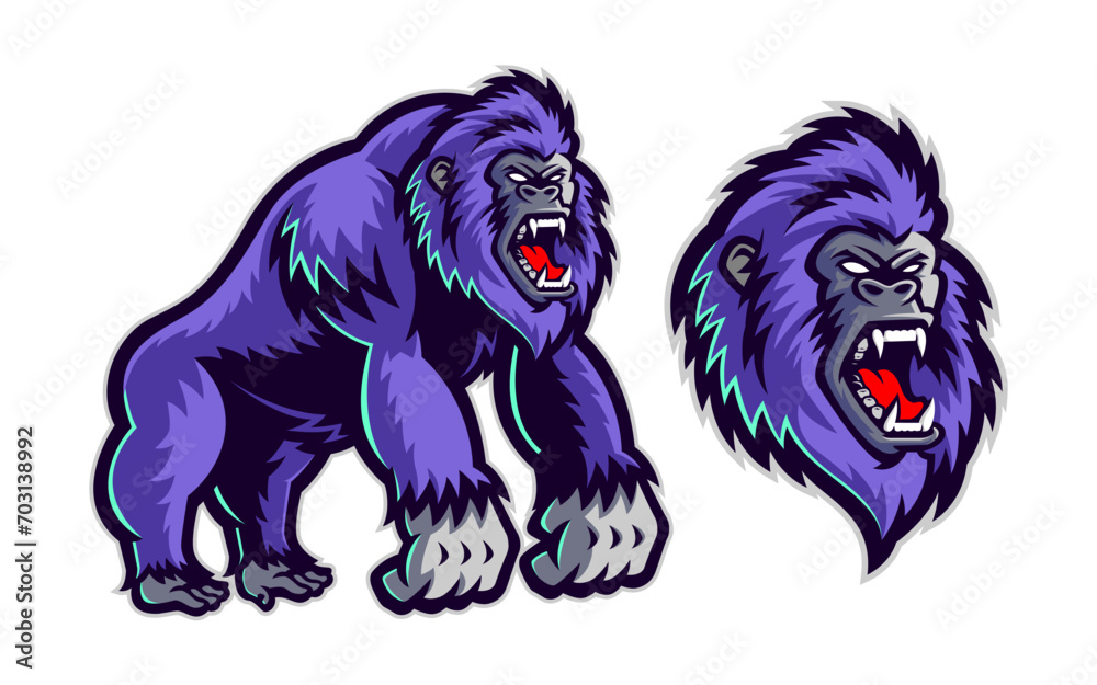 Fototapeta premium illustration of cartoon fierce gorilla