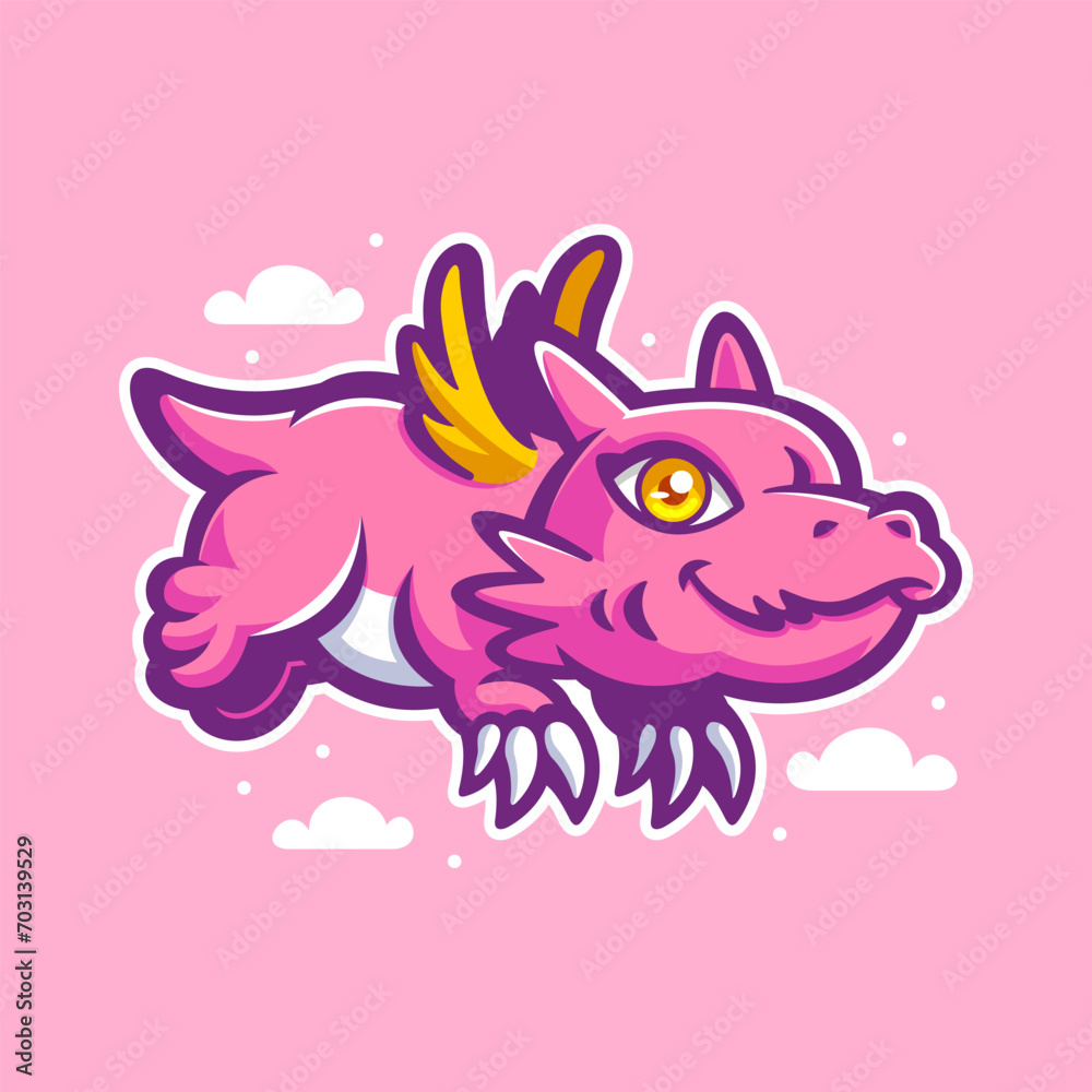 cute cartoon flying dragon mascot vector illustration