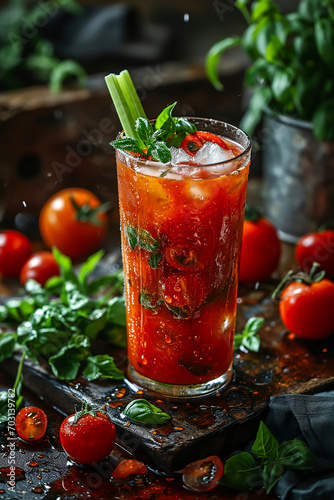 Wallpaper Mural Tomato juice with herbs. AI generative. Torontodigital.ca