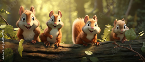 Cute squirrel family in the forest kid