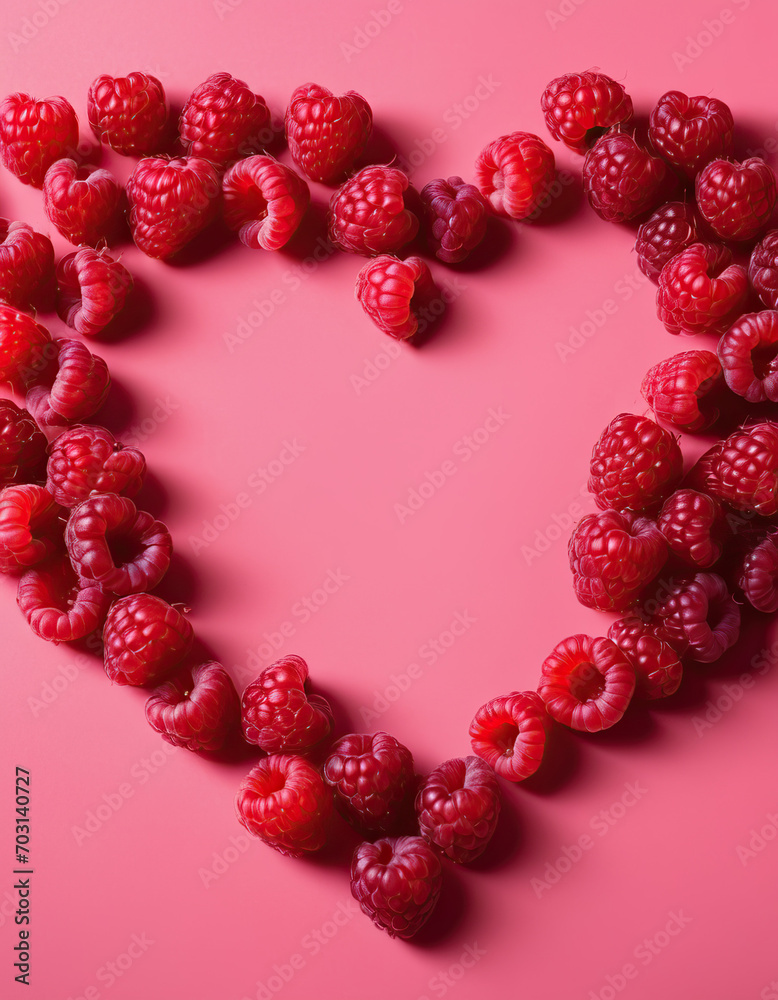 juicy raspberries in the shape of a heart. valentine's day concept. Love juicy raspberries in the shape of a heart. valentine's day concept. Love