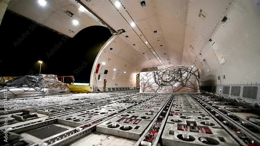 air freight inside cargo aircraft. cargo hold area of a modernday