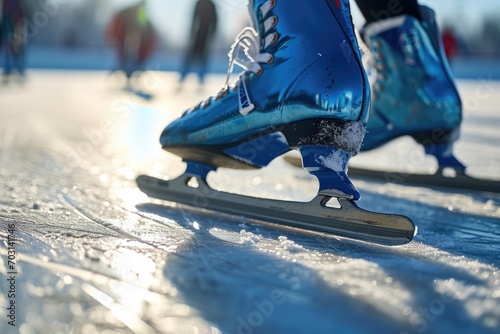 Speed Skating Blade Close-Up on Ice. photo