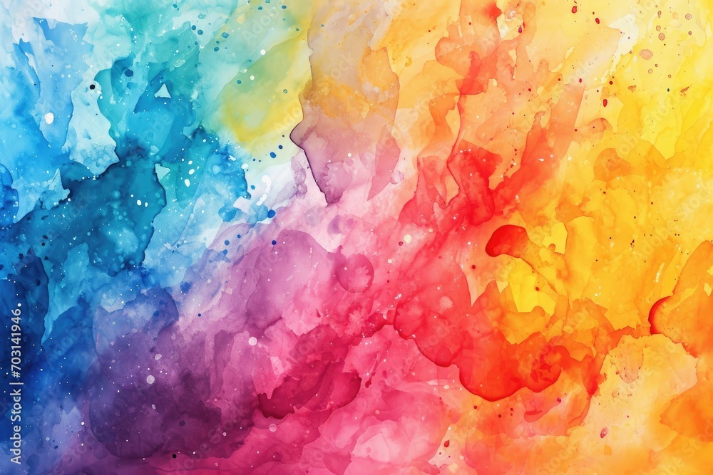 Vibrant watercolor splash texture background in rainbow colors