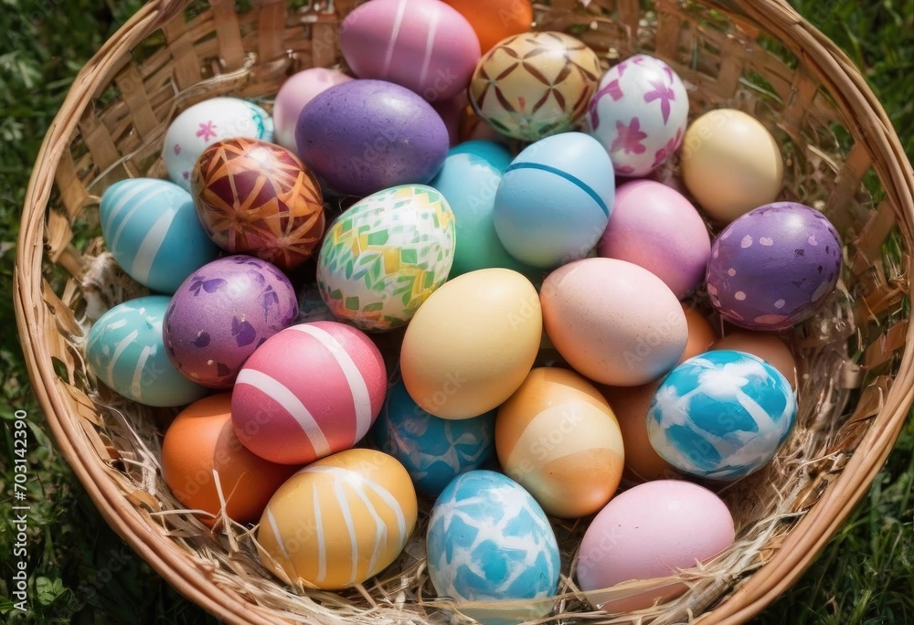 Painting easter eggs on wicker basket Painting easter eggs on wicker basket