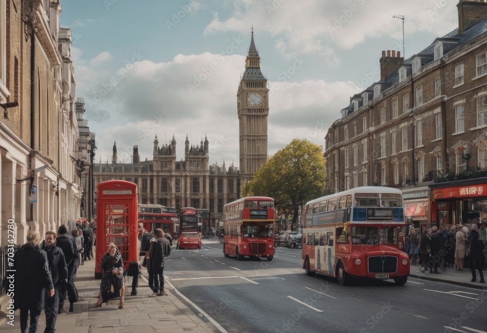 London Big Ben and traffic on Westminster Bridge - obrazy, fototapety, plakaty 