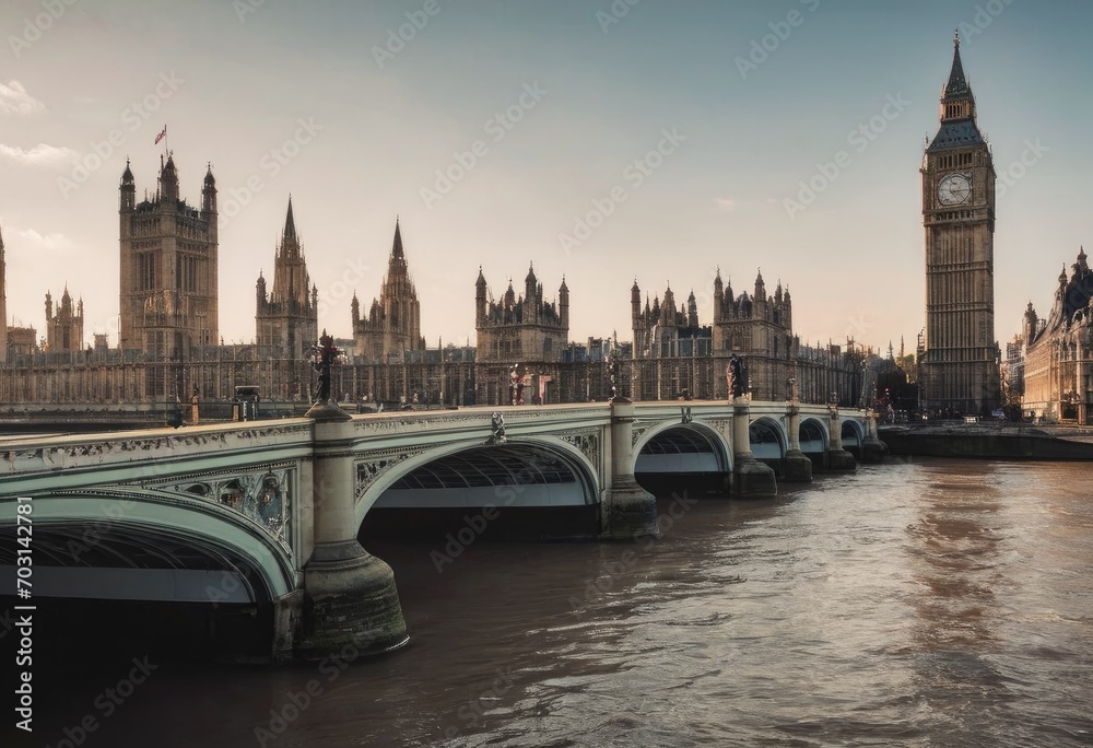 London Big Ben and traffic on Westminster Bridge