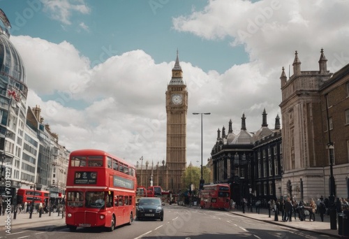 London Big Ben and traffic on Westminster Bridge