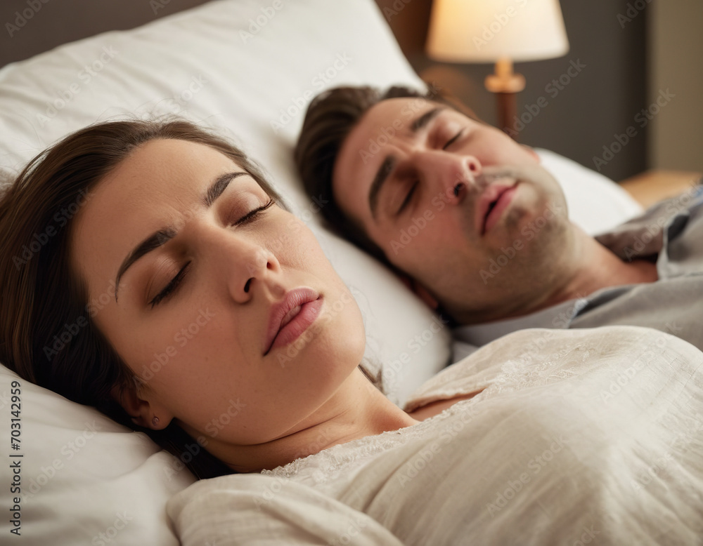 upset woman in bed with her boyfriend snoring upset woman in bed with her boyfriend snoring