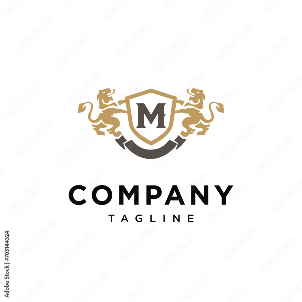 Letter M Lion Shield vintage logo icon vector template