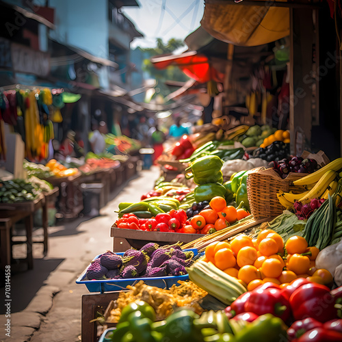 A vibrant street market with fresh produce.