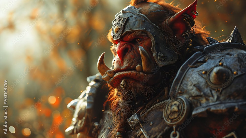 Cinematic photo of an orc fantasy character in full body armor Cinematic photo of an orc fantasy character in full body armor