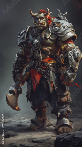 Cinematic photo of an orc fantasy character in full body armor