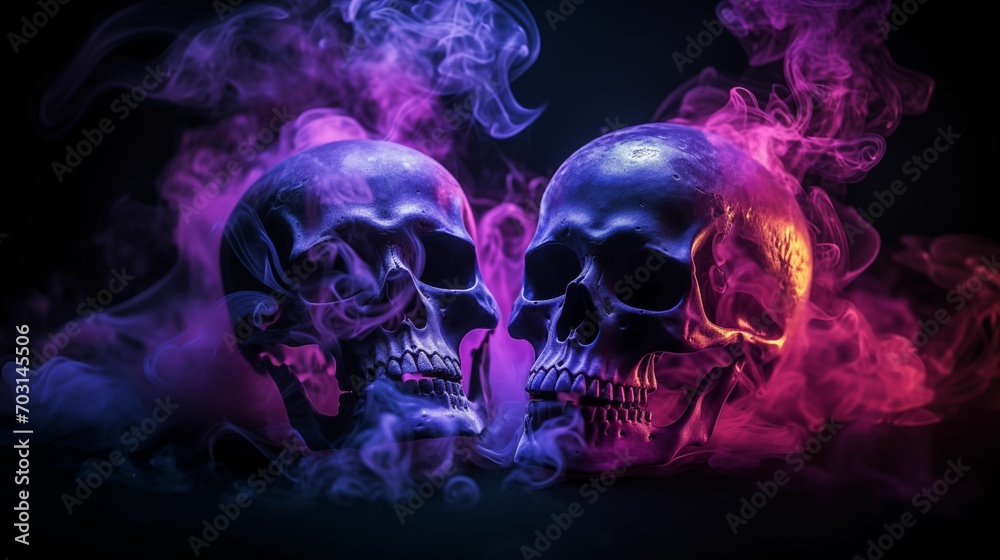 Human skulls enveloped in ethereal smoke. Human skulls enveloped in ethereal smoke.