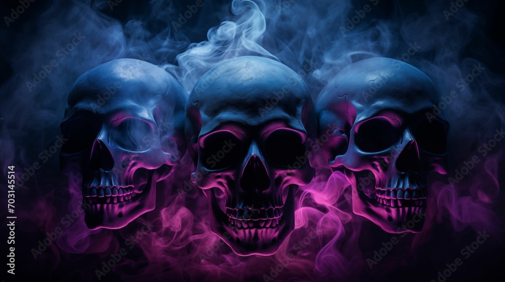 Human skulls enveloped in ethereal smoke. Human skulls enveloped in ethereal smoke.