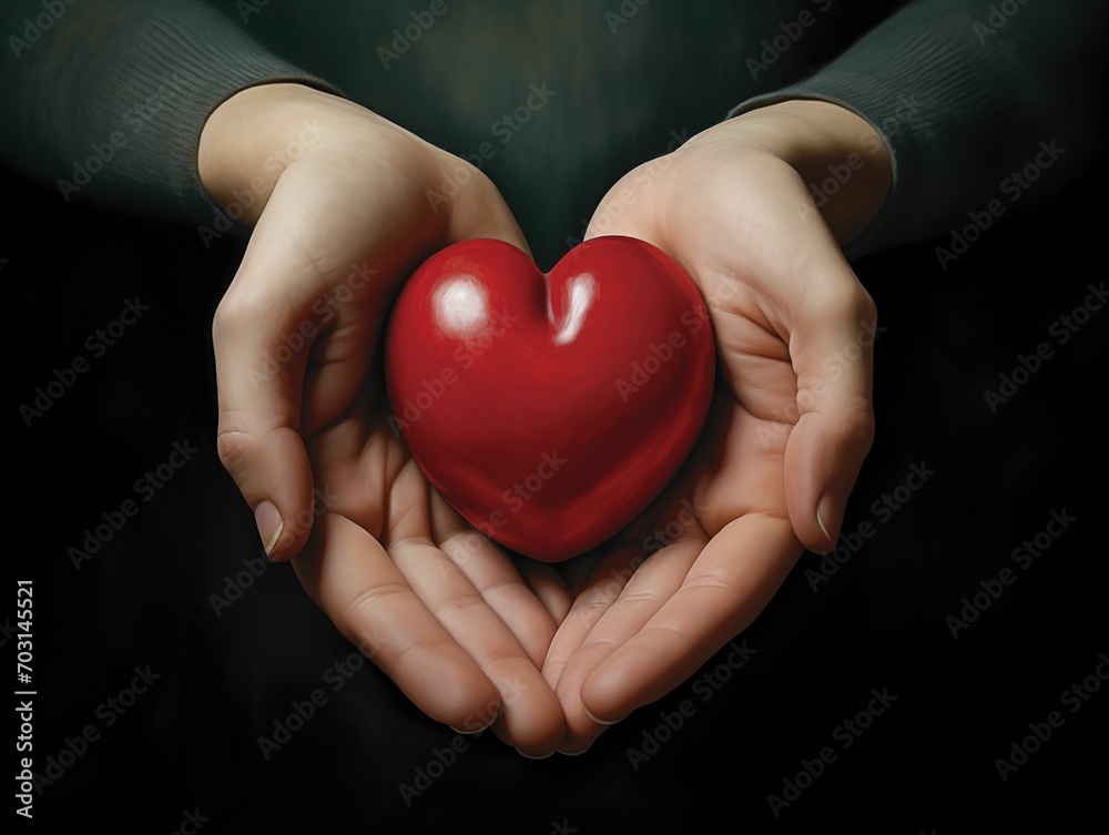 Obraz premium Hands gently holding a red heart.
