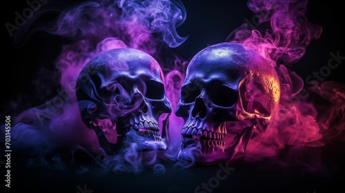 Human skulls enveloped in ethereal smoke.