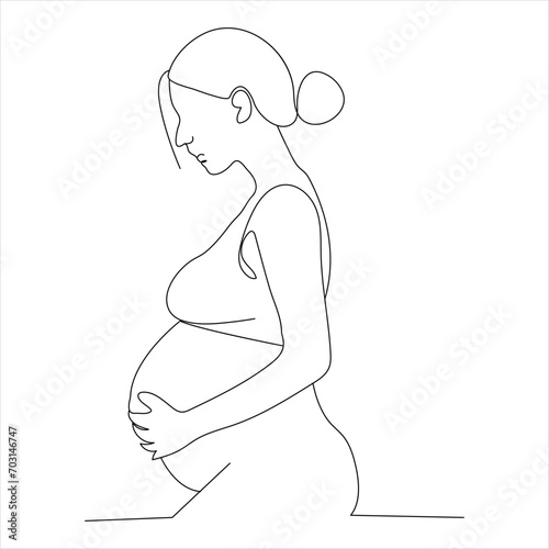 Single line continuous drawing of pregnant women's and concept international mother day,women's day vector illustration