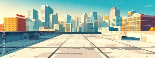 an urban landscape and buildings on an empty concrete square floor. cartoon illustration