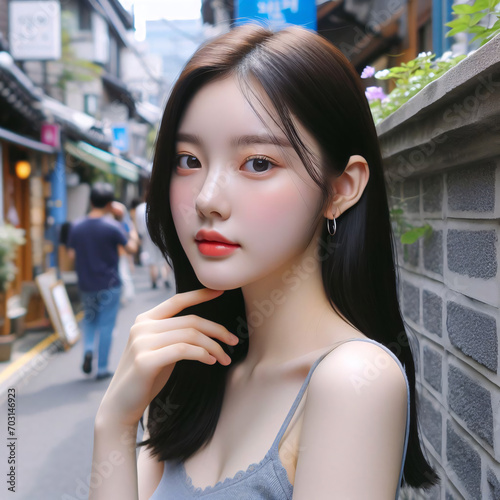 Asian (Korea) young beauty street fashion 