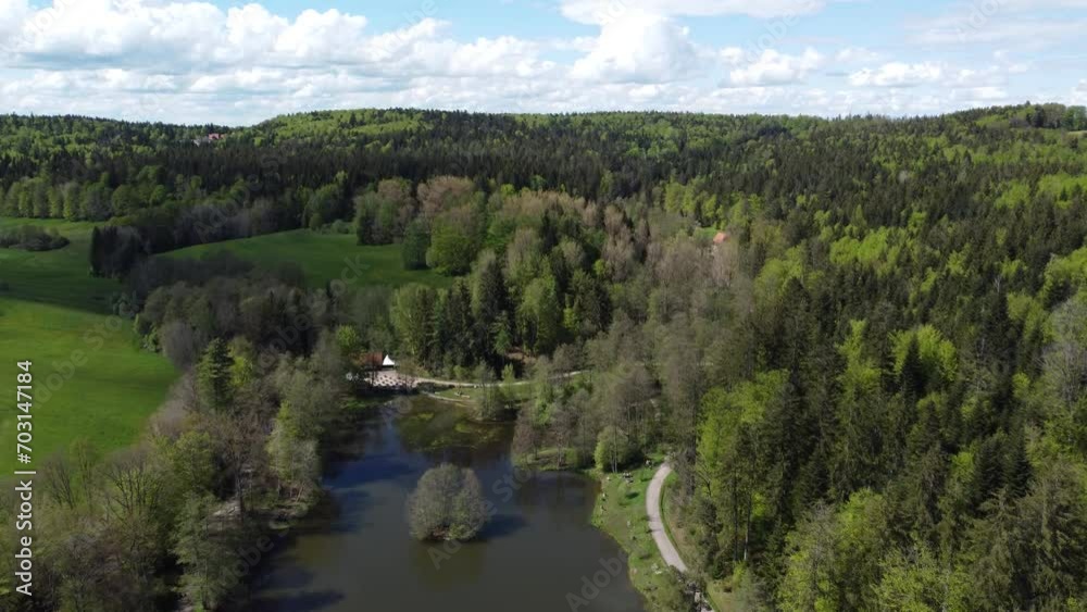 Aerial view of popular swimming lake Ebnisee in the Swabian-Franconian forest Aerial view of popular swimming lake Ebnisee in the Swabian-Franconian forest