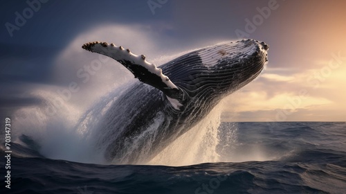 Movement of a majestic whale in ocean space. © kept