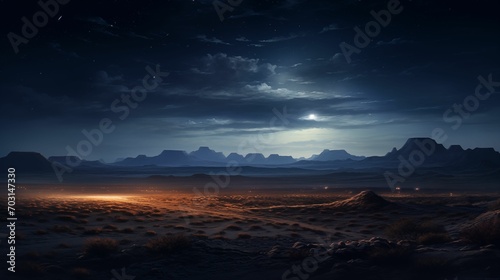 Night landscape featuring a vast desert.