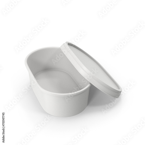 Empty food plastic box container for mayonnaise, margarine, cheese, ice cream, sour cream with label for package design close up on background. Empty plastic containers for food