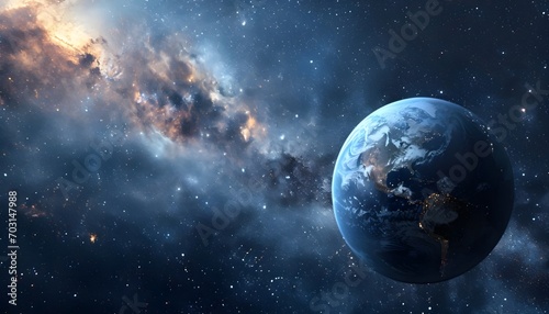 Blue Marble Earth planet on Milky Way background