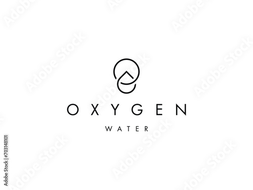minimal letter O oxygen symbol with water drop line logo design photo